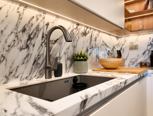 Minimalist Marble Kitchen Dining Area